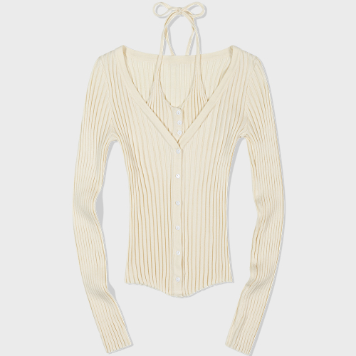 Rib Button-Up Cardigan (IVORY)
