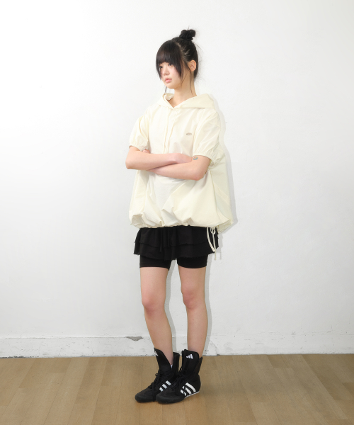 OVERFIT WRINKLE SHORTSLEEVE HOODIE YELLOW