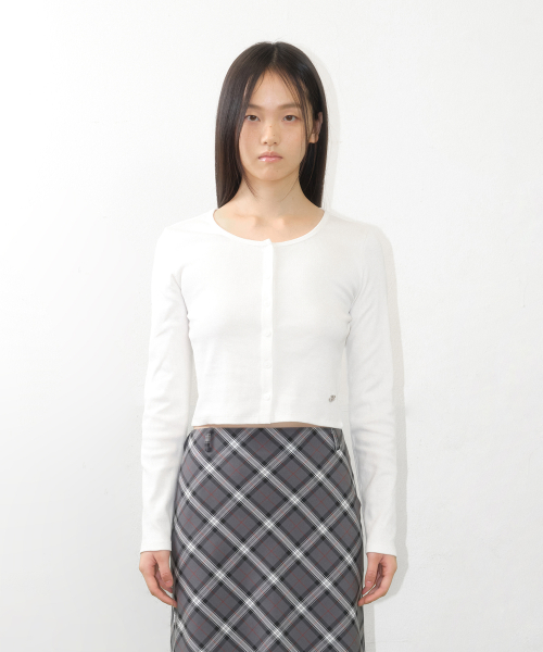 RIB U-NECK CARDIGAN WHITE