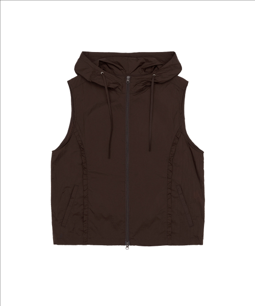 SHEER NYLON VEST JACKET BROWN