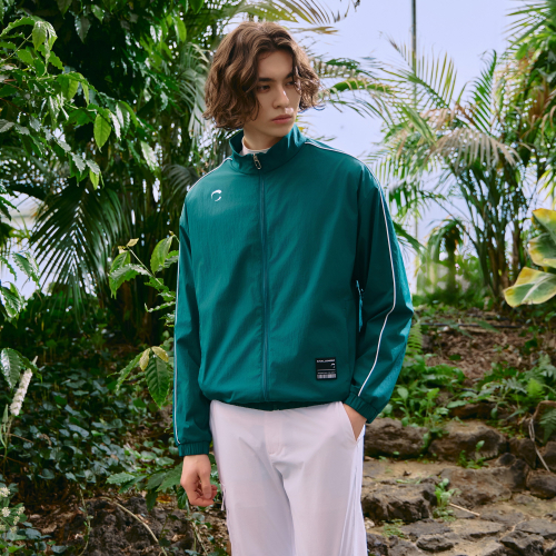 Мужская куртка с высоким воротником и колор-блоком Dark Green