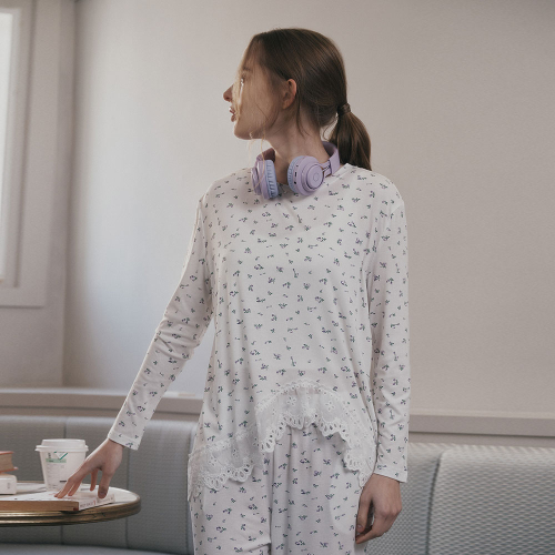 MJ_Flower lace two piece pajamas_WHITE
