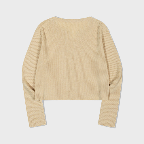 Cropped Button V Cardigan (BEIGE)