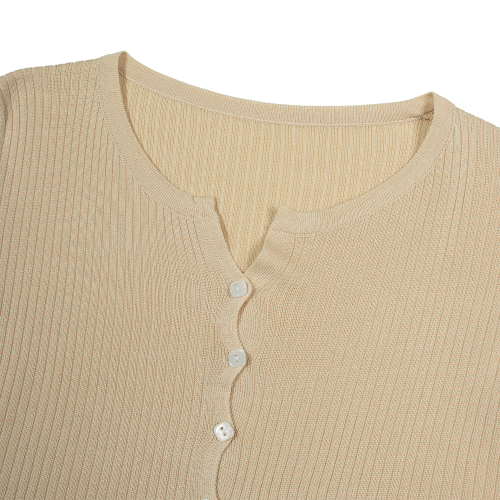 Cropped Button V Cardigan (BEIGE)