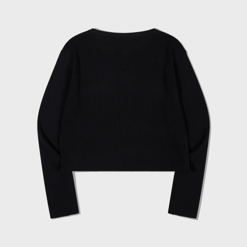 Cropped Button V Cardigan (BLACK)