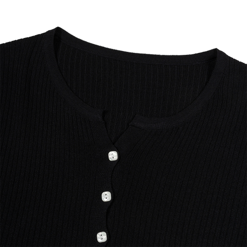 Cropped Button V Cardigan (BLACK)