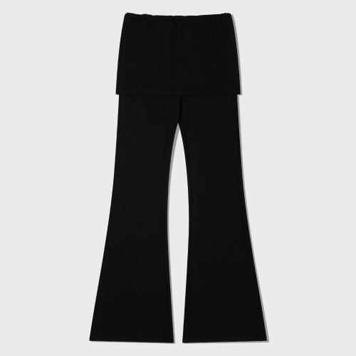 Skirt Overlay Flare Pants (BLACK)