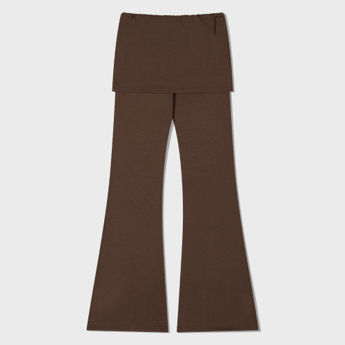 Skirt Overlay Flare Pants (BROWN)