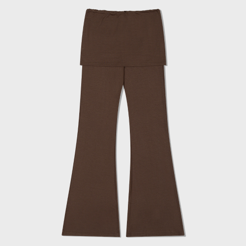 Skirt Overlay Flare Pants (BROWN)