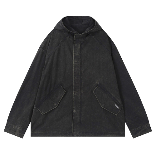 Короткая парка-худи Garment Dyeing Black