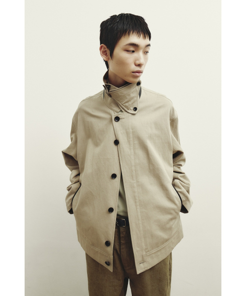 Leather Trim Cotton Jacket - Beige