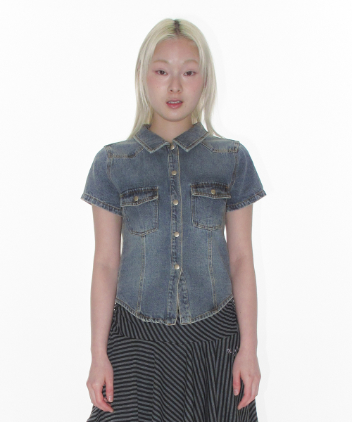 DENIM SHORT SLEEVE SHIRTS BLUE