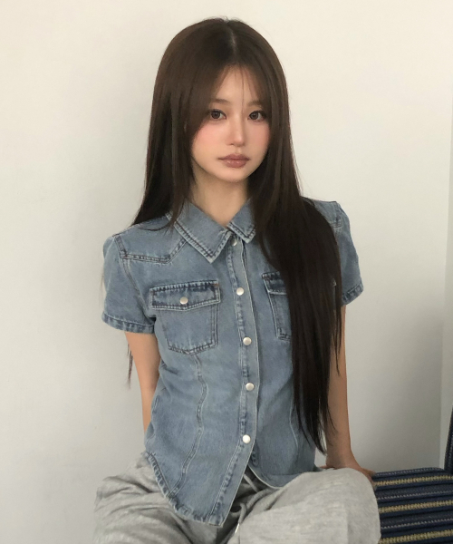 DENIM SHORT SLEEVE SHIRTS BLUE