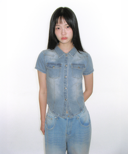 DENIM SHORTSLEEVE SHIRTS LIGHT BLUE