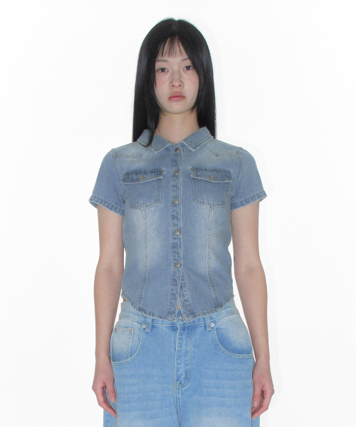 DENIM SHORTSLEEVE SHIRTS LIGHT BLUE