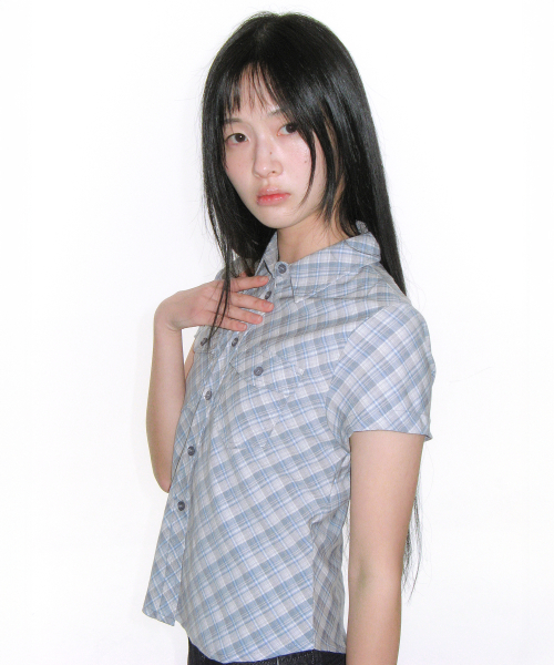 CHECK SHORTSLEEVE SHIRTS BLUE