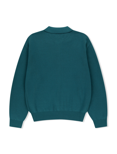 Knit Zip Up Polo Cardigan Teal