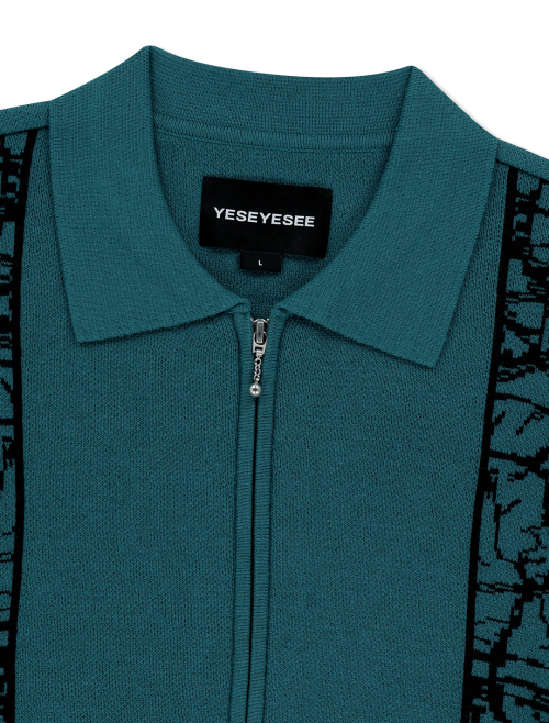 Knit Zip Up Polo Cardigan Teal