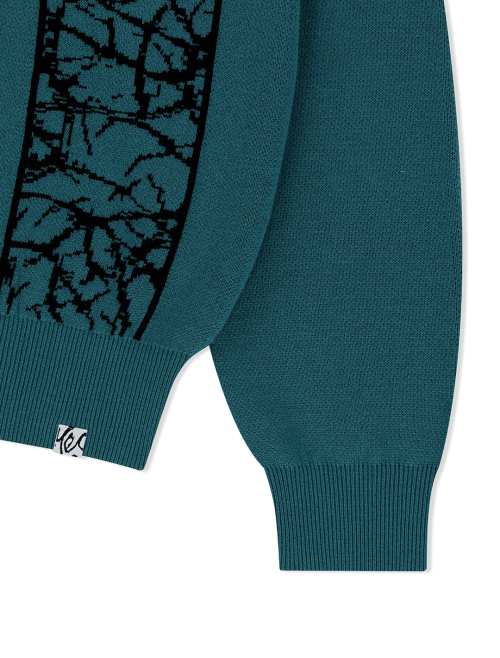 Knit Zip Up Polo Cardigan Teal