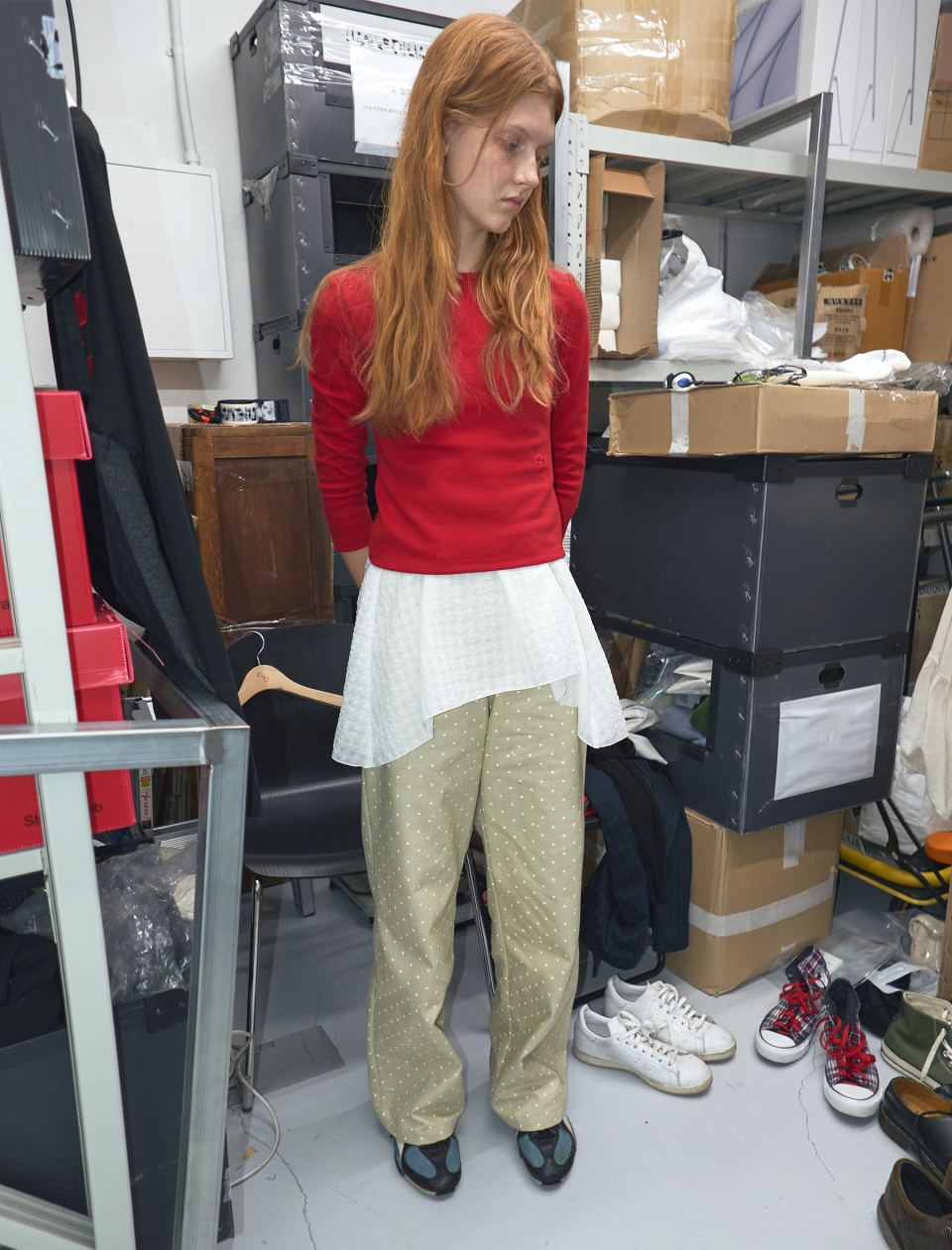 MUSINSA公式 | ENZO BLUES Dot Cotton Wide Pants (Beige)