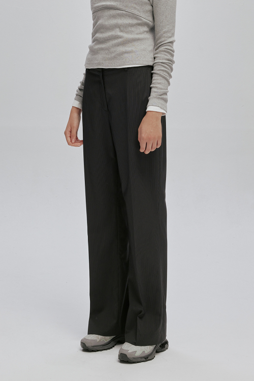 SIDE SLIT SEMI BOOTS CUT SLACKS (STRIPE)