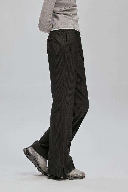 SIDE SLIT SEMI BOOTS CUT SLACKS (STRIPE)
