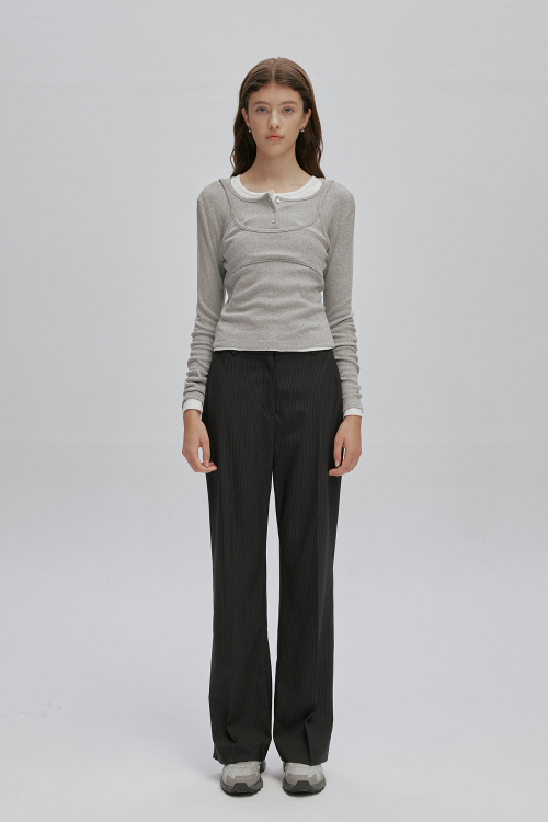 SIDE SLIT SEMI BOOTS CUT SLACKS (STRIPE)