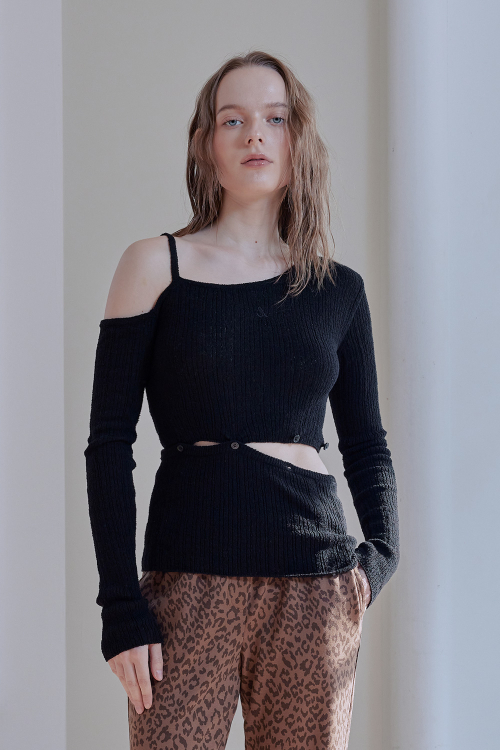 TWO WAY RIBBED OFF SHOULDER KNIT TOP V2 (BLACK)