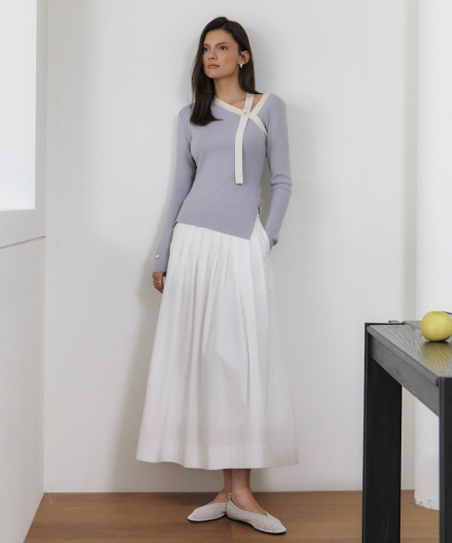 Трикотажный топ на одно плечо с контрастной деталью_LIGHT BLUE