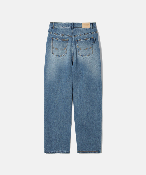(WOMAN) Wide Straight Denim Pants (Mid Blue)
