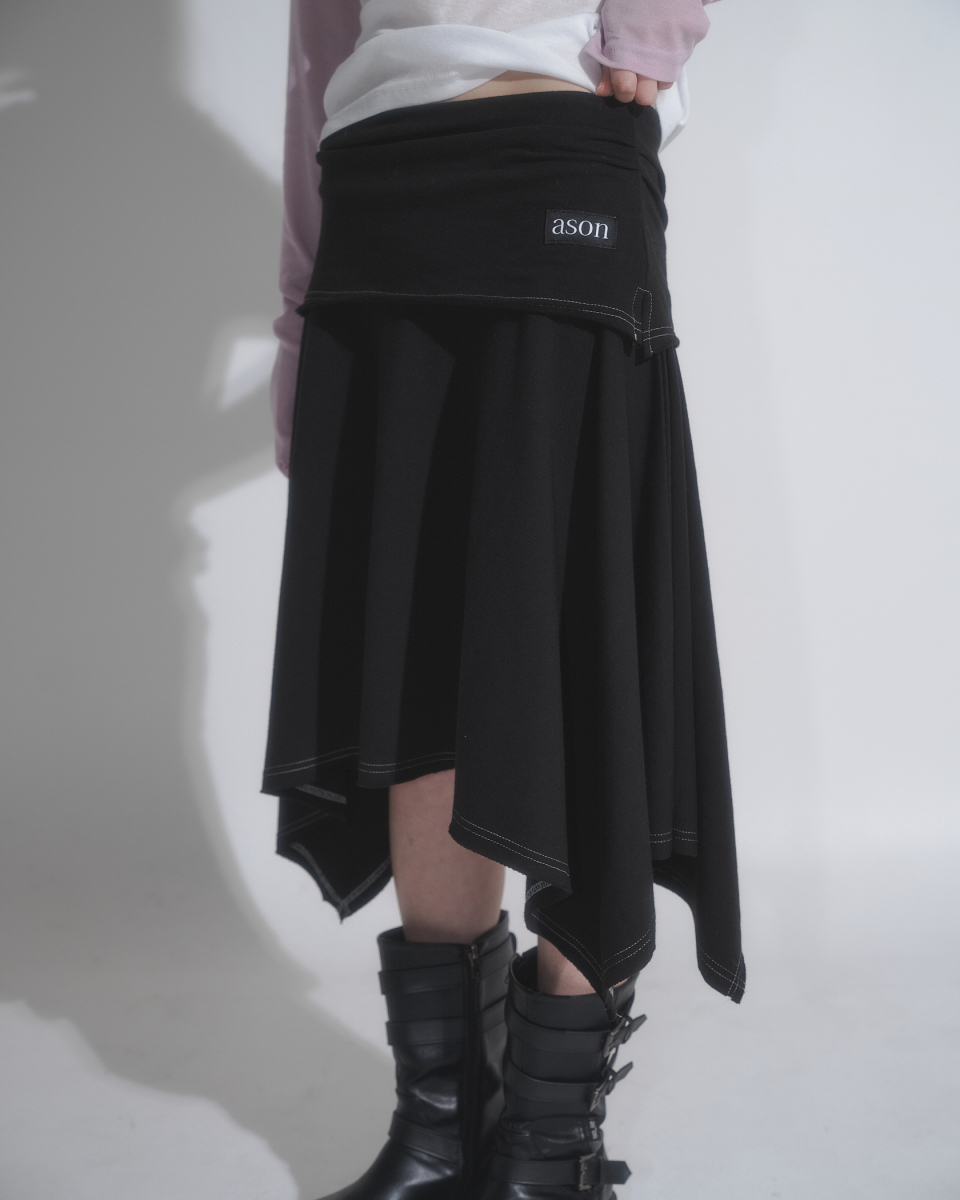 【as\"on】LENA UNBALANCE SKIRT MUSINSA | ASON LENA UNBALANCE SKIRT / BLACK