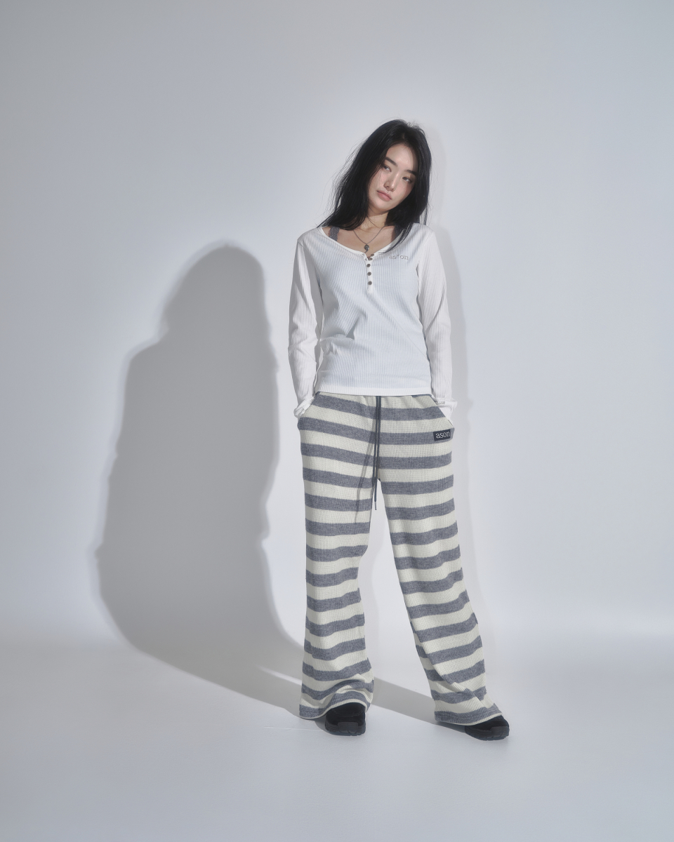 関税送料込み★【as\"on】24fw WISH RIBBED BUTTON TEE 애즈온(ASON) WISH RIBBED BUTTON TEE / IVORY - 사이즈 & 후기