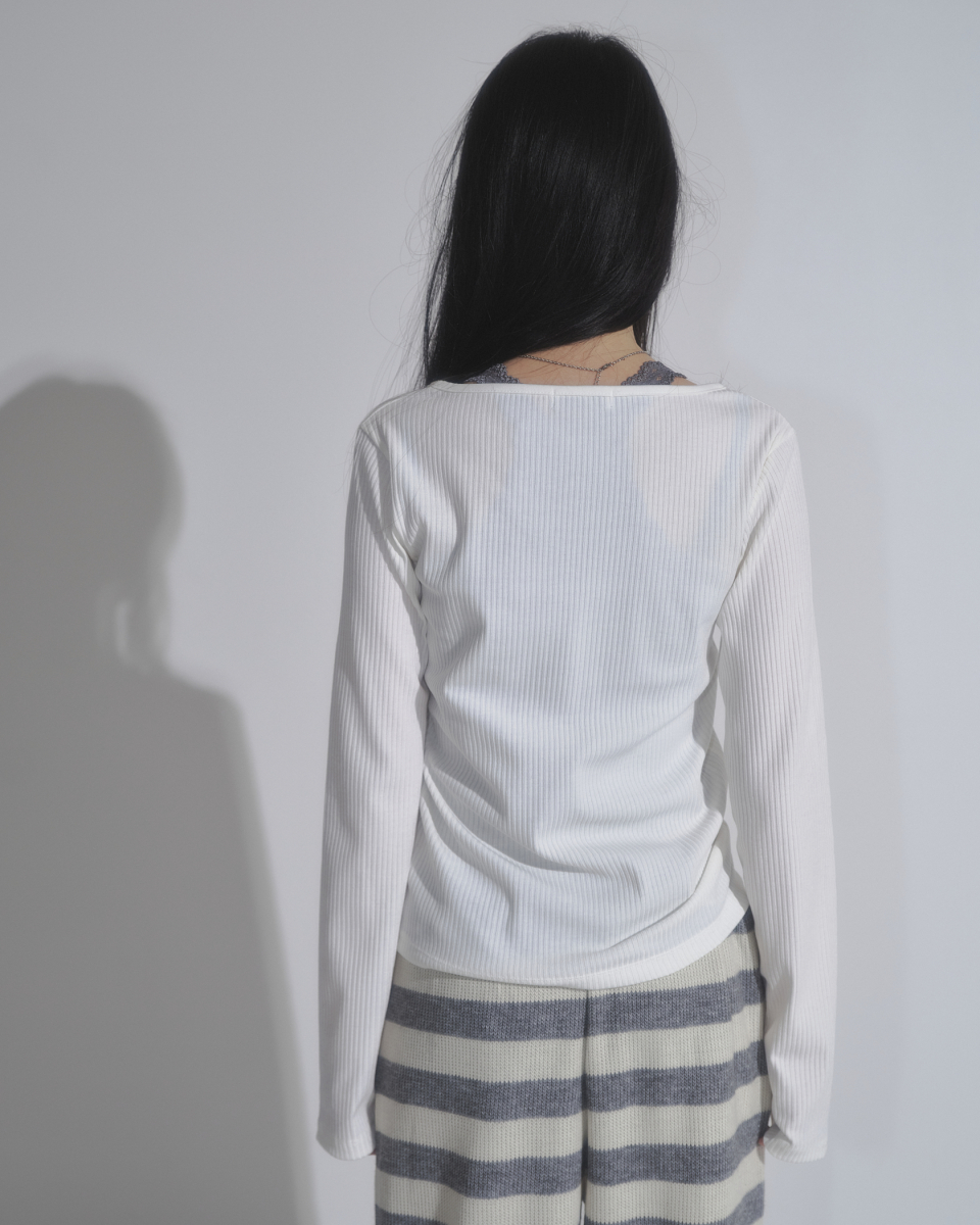 ★ason★ WISH RIBBED BUTTON TEE IVORY AS_P0000CDJ 애즈온(ASON) WISH RIBBED BUTTON TEE / IVORY - 사이즈 & 후기