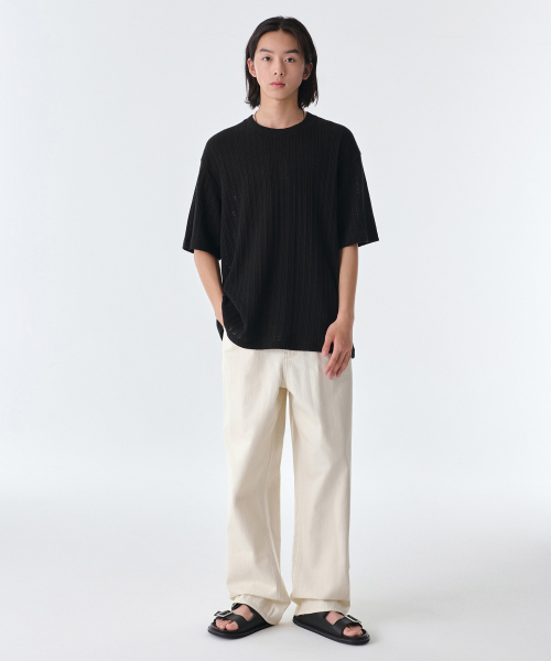 LINEN LIKE WIDE DENIM PANTS [CREAM]