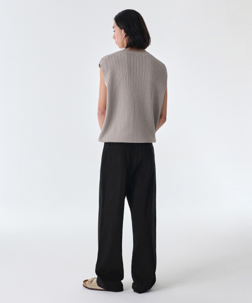 LINEN LIKE WIDE DENIM PANTS [BLACK]