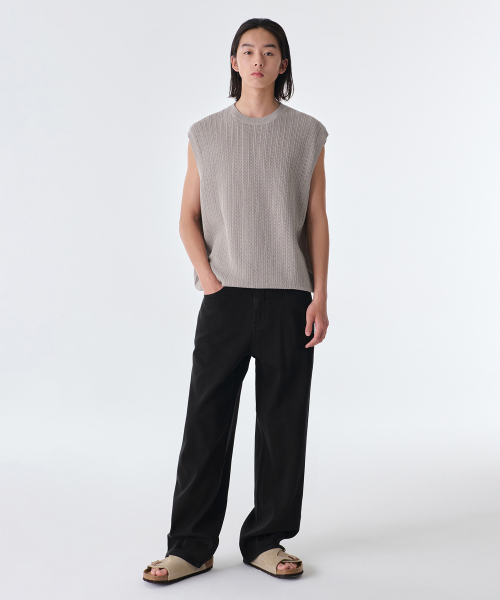 LINEN LIKE WIDE DENIM PANTS [BLACK]