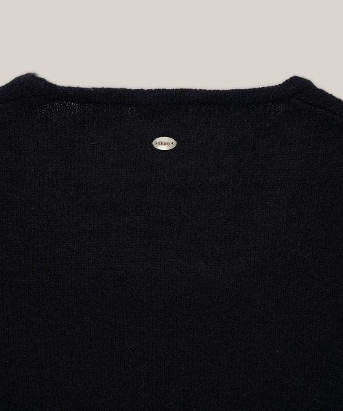 SQUARED NECK WOOL KNIT [ BLACK ]