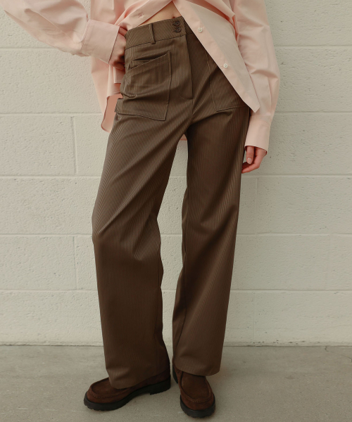 STRIPE POCKET PANTS [ BROWN ]