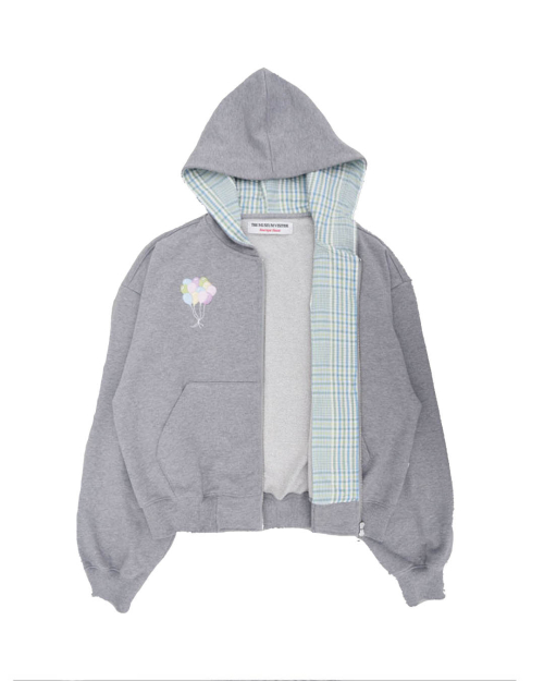 RABBIT EMBROIDERY ZIPUP HOODIE (GREY)
