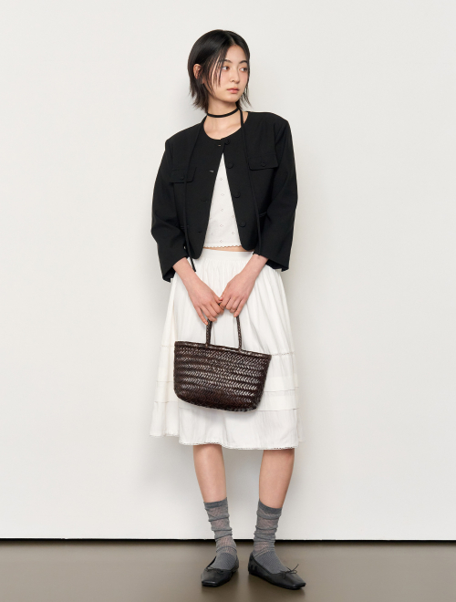 woman twill tweed three-quarter jacket [black]
