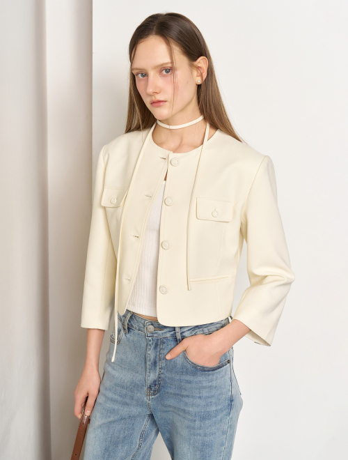 Твидовый жакет 3/4 [CREAM] / WBE1L09507