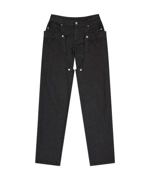 Detachable Button Denim Pants / Black