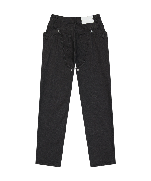 Detachable Button Denim Pants / Black