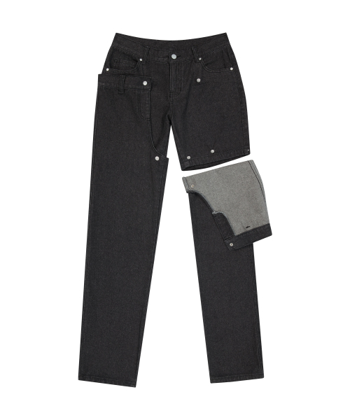 Detachable Button Denim Pants / Black