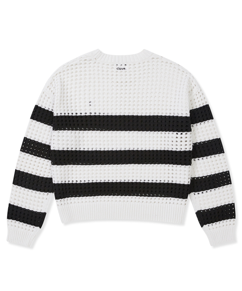 [25SS clove] Crochet Stripe Knit (White)