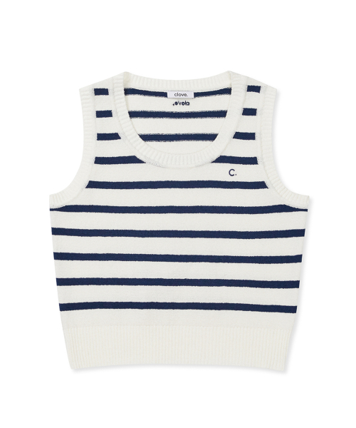 [25SS clove] Boucle Stripe Sleeveless Knit (Navy)