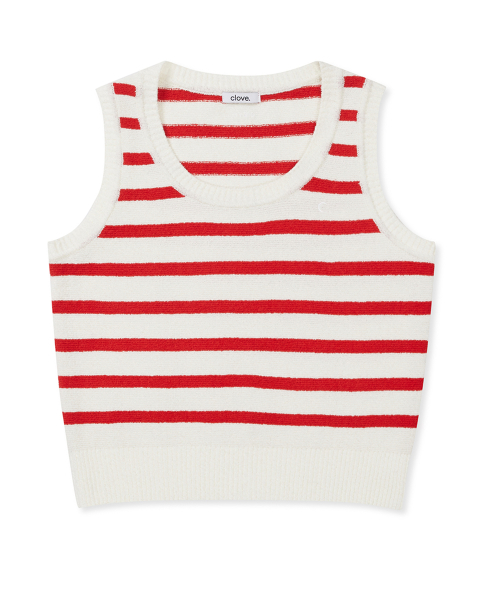 [25SS clove] Boucle Stripe Sleeveless Knit (Red)