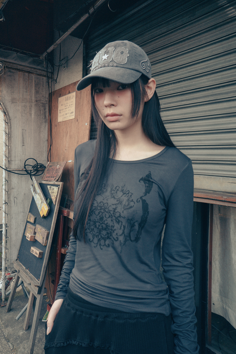 ◇hug your skin◇ Ornament printed top charcoal MUSINSA | HUG YOUR SKIN Ornament Print Top (Charcoal)