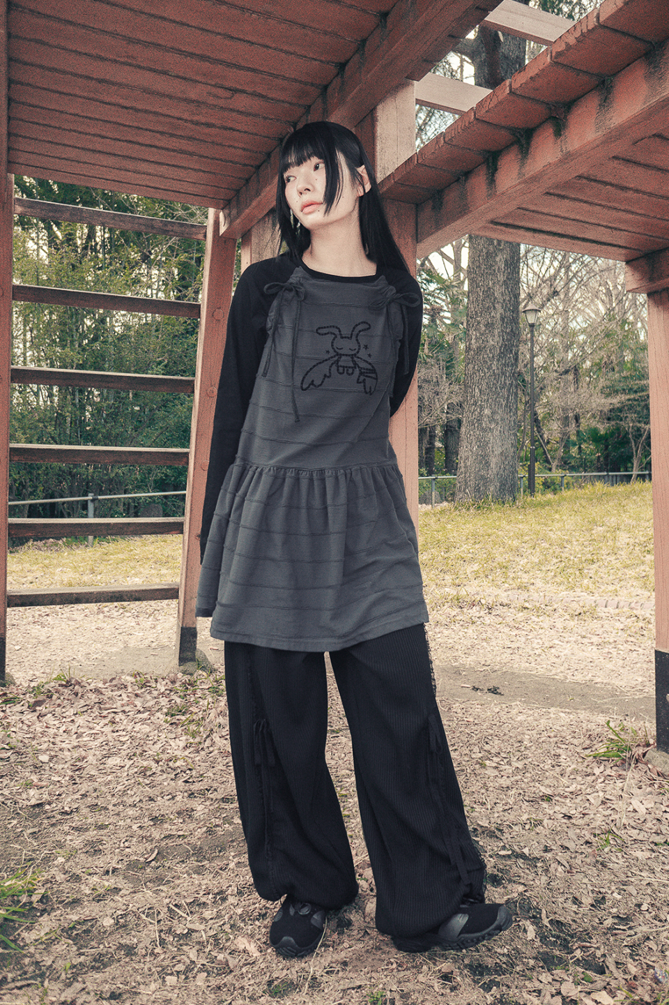 【hug your skin】Angel patched raglan dress ☆大人気☆ HUG YOUR SKIN) Angel patched raglan dress - 3col