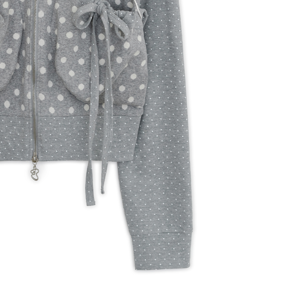 HUG YOUR SKIN) Dot big pocket hoodie zip-up - 2col